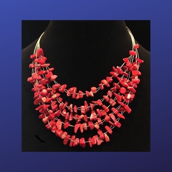 COLDWATER CREEK “Raw” Carnelian 5-Strand Red Bead Choker NecklaceNWOT - Picture 1 of 5